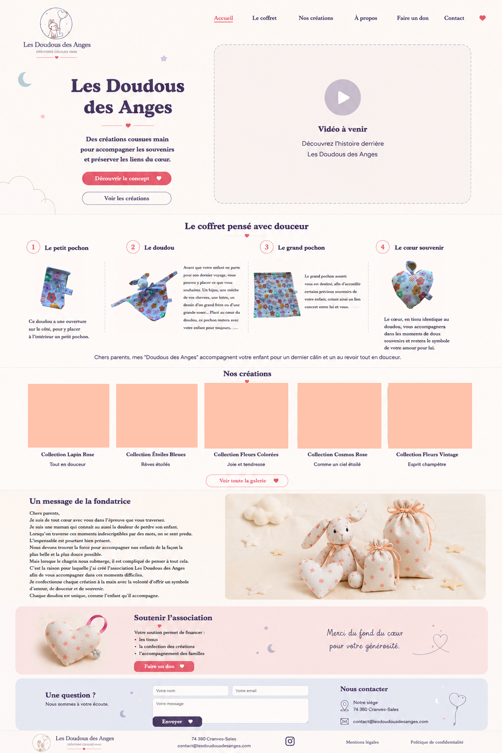 Doudou lapin, cœur souvenir et pochons crème à étoiles roses, visuel de la maquette